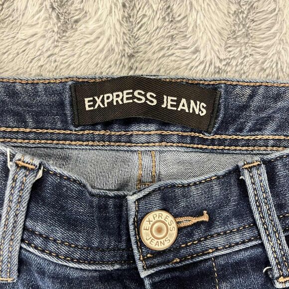 Express Jeans Womens 2 Cropped Skinny Stella Low Rise Distressed Blue Denim - Picture 4 of 8
